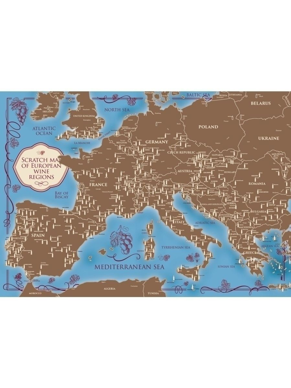 Скретч карта "Винные регионы Европы" в подарочном тубусе