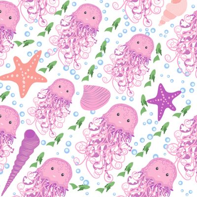Розовые медузы и рыбки