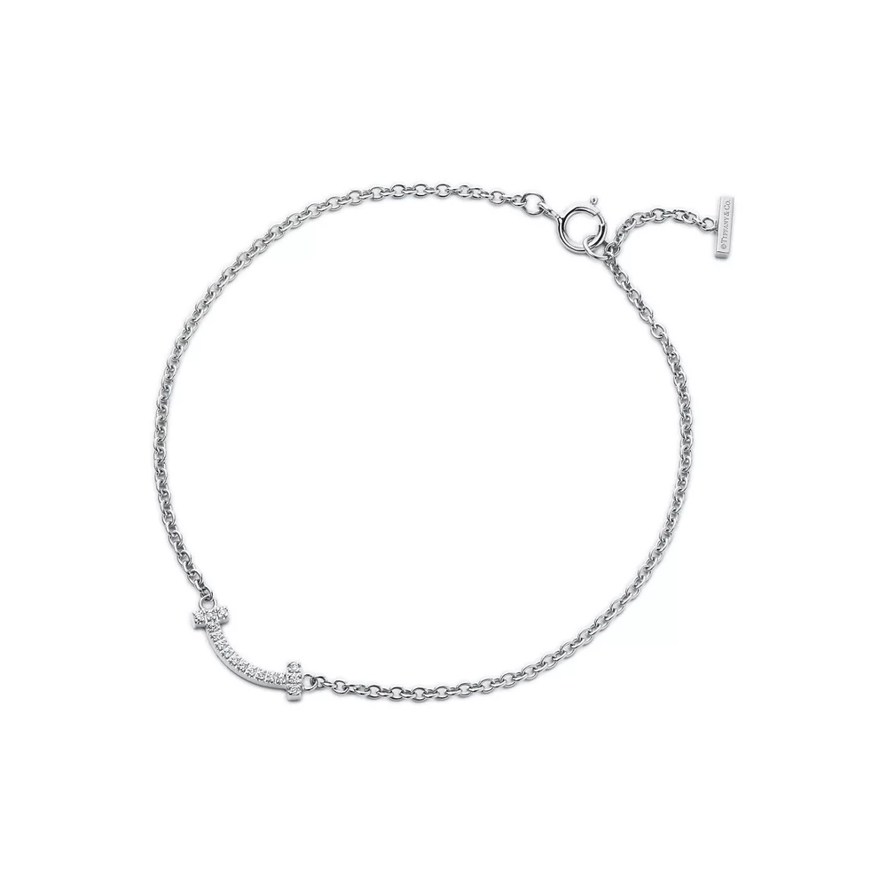 Браслет из белого золота с бриллиантами, Tiffany 💠 T smile. В наличии