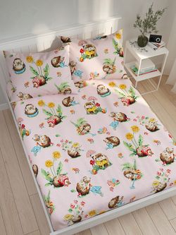 Простынь на резинке Сказка "Ёжики" 90х200 см, поплин