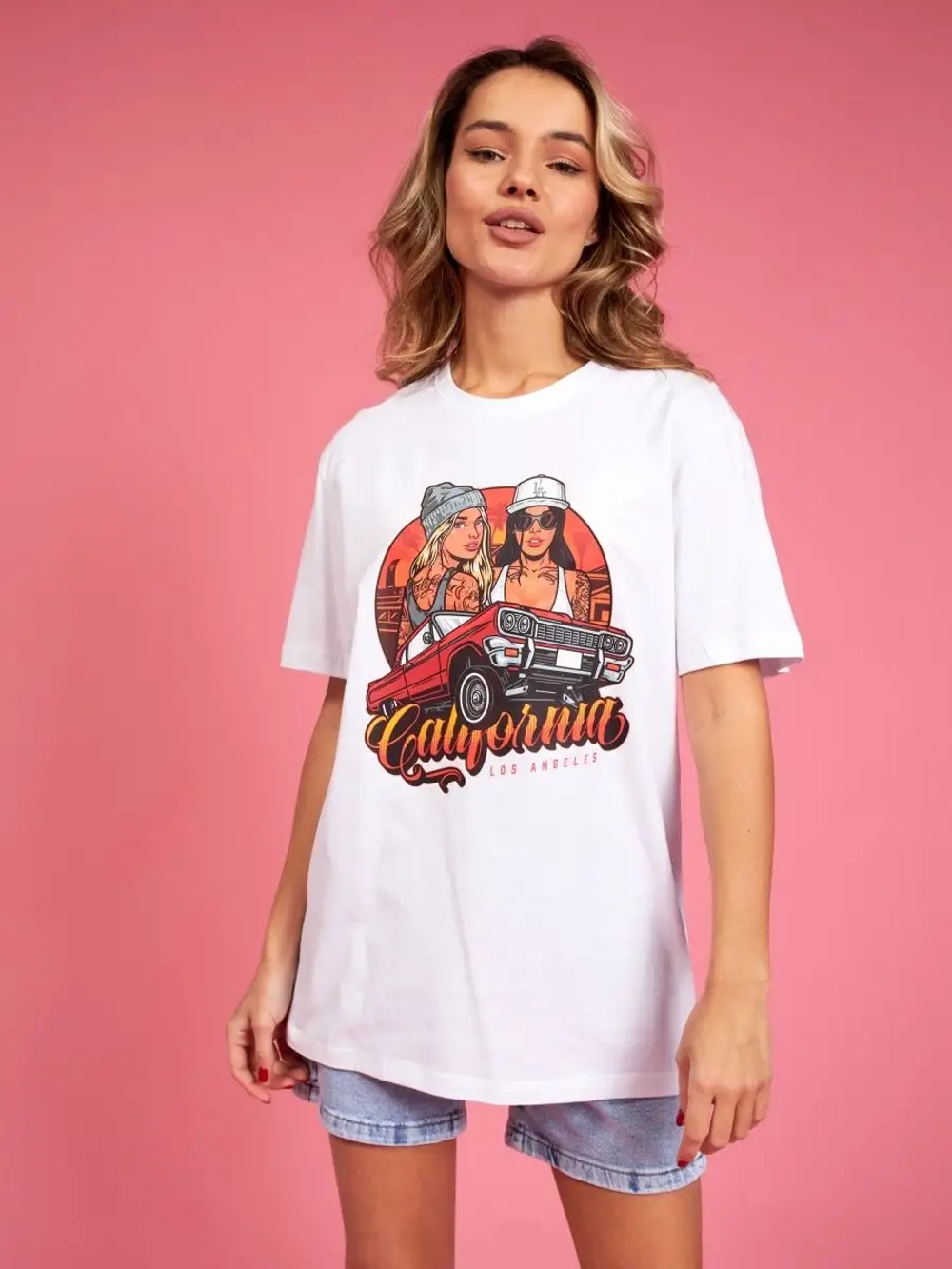 Футболка женская оверсайз белая с принтом лос анджелес