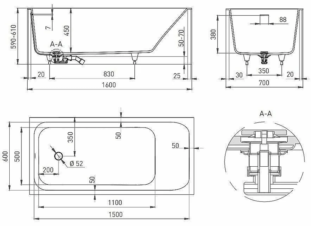 Ванна Salini Orlanda Kit S-Stone 160x70 102125M белая матовая
