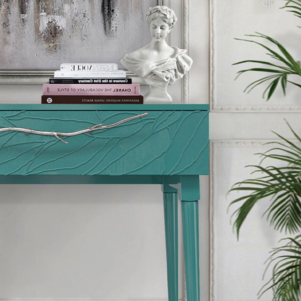 Консоль Арт Колор leaves Стайл Сильвер Пастельно-синий