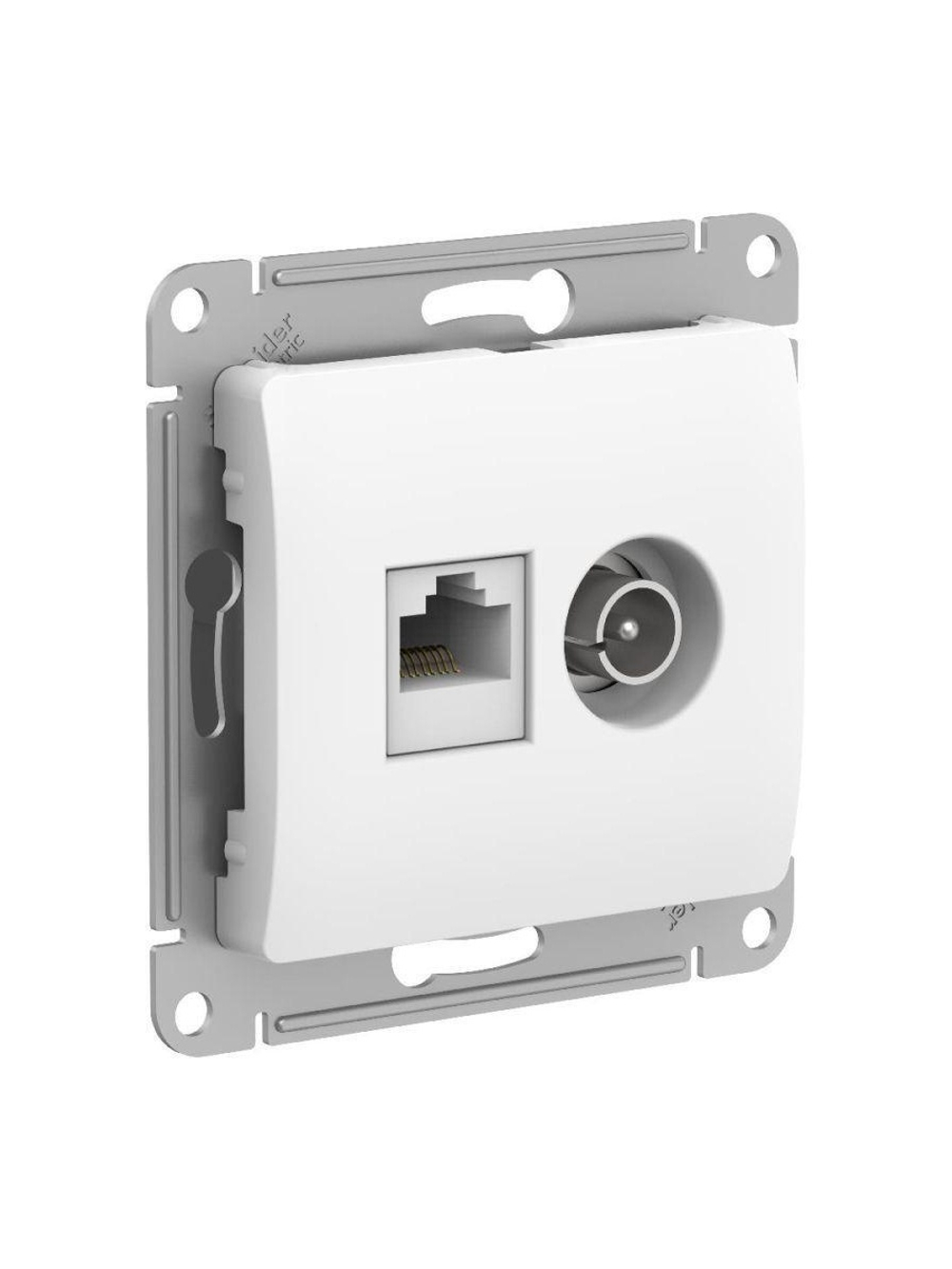 Розетка компьютерная + телевизионная 2-м Glossa RJ45 кат.5E + TV механизм бел. SE GSL000189