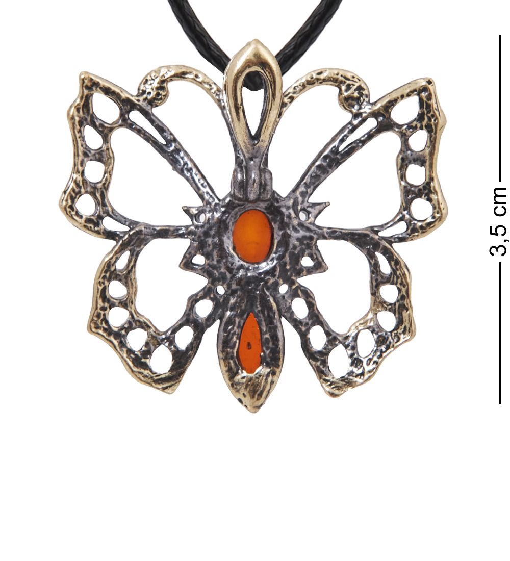 AM-4074 Подвеска «Бабочка Перламутр» (латунь, янтарь)