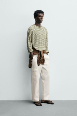 ZARA БРЮКИ КАРГО REGULAR FIT, ЖЕЛТОВАТО-БЕЛЫЙ