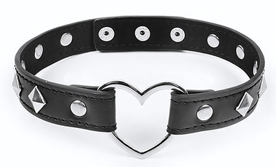 Черный ошейник с серебристыми ромбиками и сердечком (Цвет: черный с серебристым)