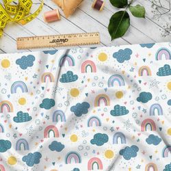 Ткань бифлекс детский принт с облачками