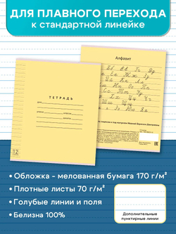 Набор тетрадей ТЕТРАДКИН, широкая линия с доп. пунктирной линией 3 мм , 12 л,цвет - желтый, 50 шт