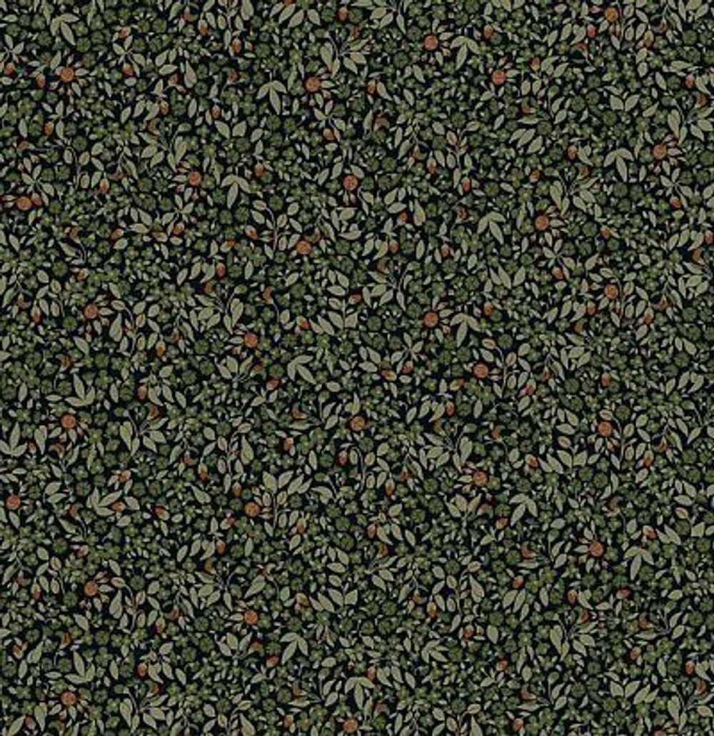 Мелкораппортный растительный дизайн с листьями, цветами и ягодами