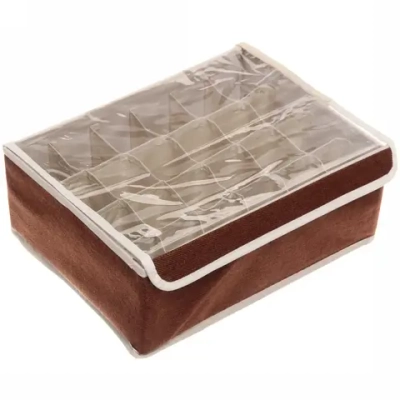 Кофр - органайзер для хранения вещей с прозрачной крышкой «УЮТДОМА», цвет коричневый махагон, 24 отделения, 32*24*12см