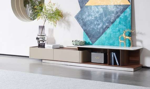 Тумба под ТВ Almeria, 200 см, керамогранит с рисунком Calacatta Borghini