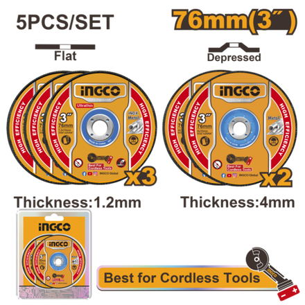 Набор кругов по металлу INGCO MCD303768 76хх10 мм Metal/Inox 5 шт.