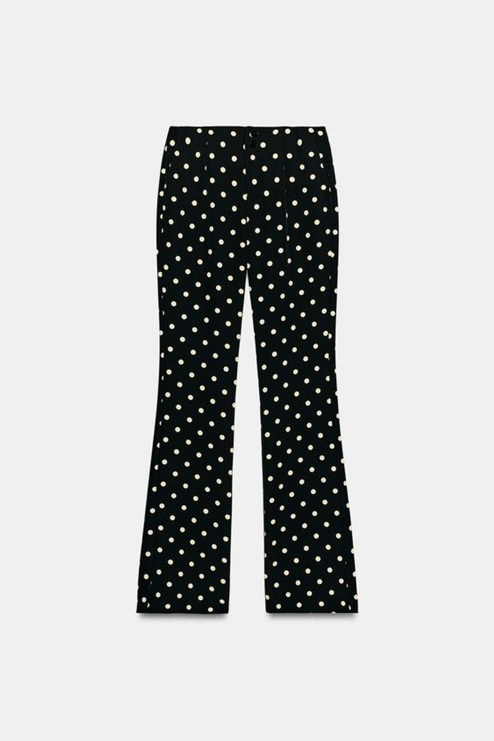 ZARA БРЮКИ FLARE В ГОРОШЕК, ЧЕРНЫЙ/ЭКРЮ