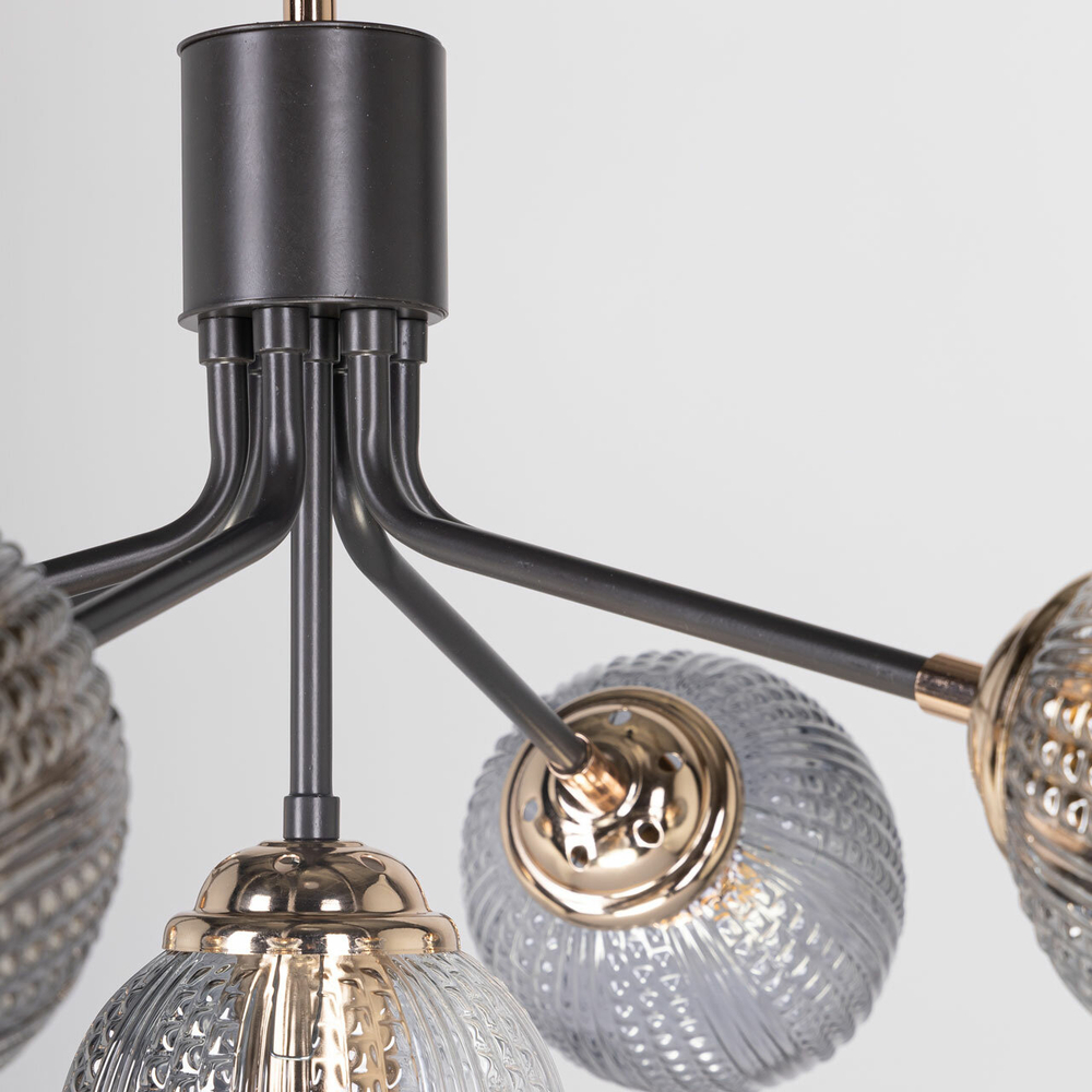 Люстра потолочная для квартиры/гостиной/кухни De City Клэр, 7 ламп, 280Вт, 14 м2, черный/дымчатый