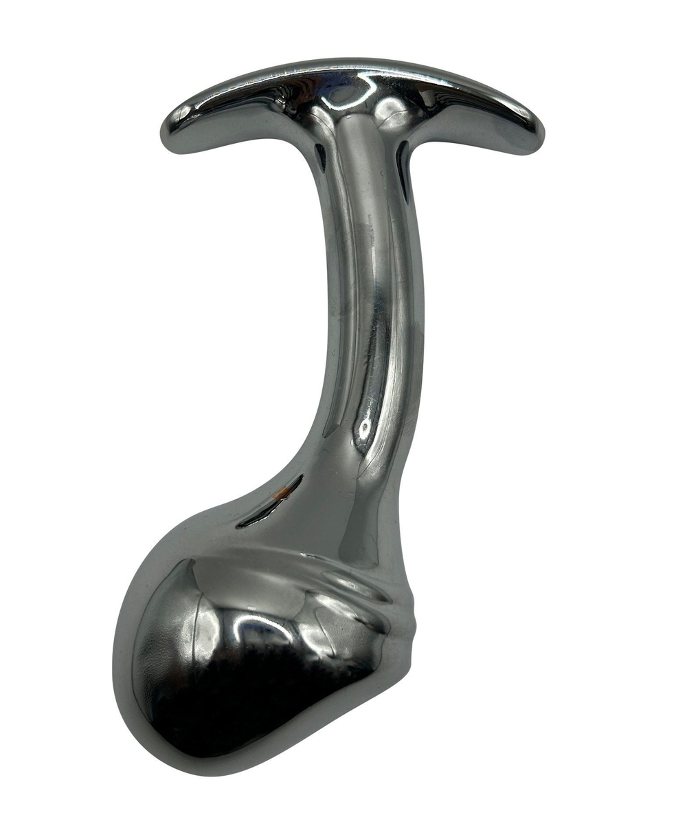 Изогнутая алюминиевая анальная пробка для ношения - 8 см. (Цвет: серебристый)