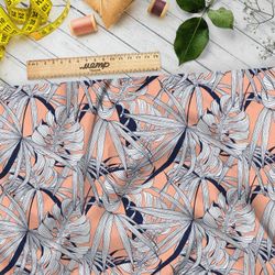 Ткань штапель листья монстеры белые