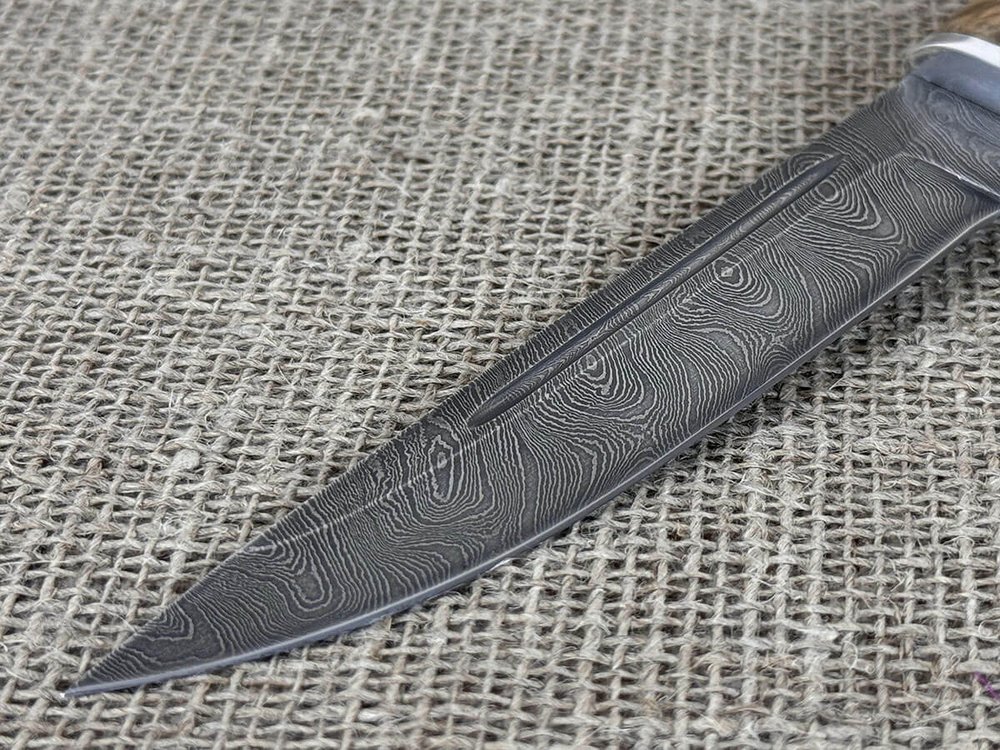 Финский нож Пуукко, Дамасская сталь, рукоять карельская берёза