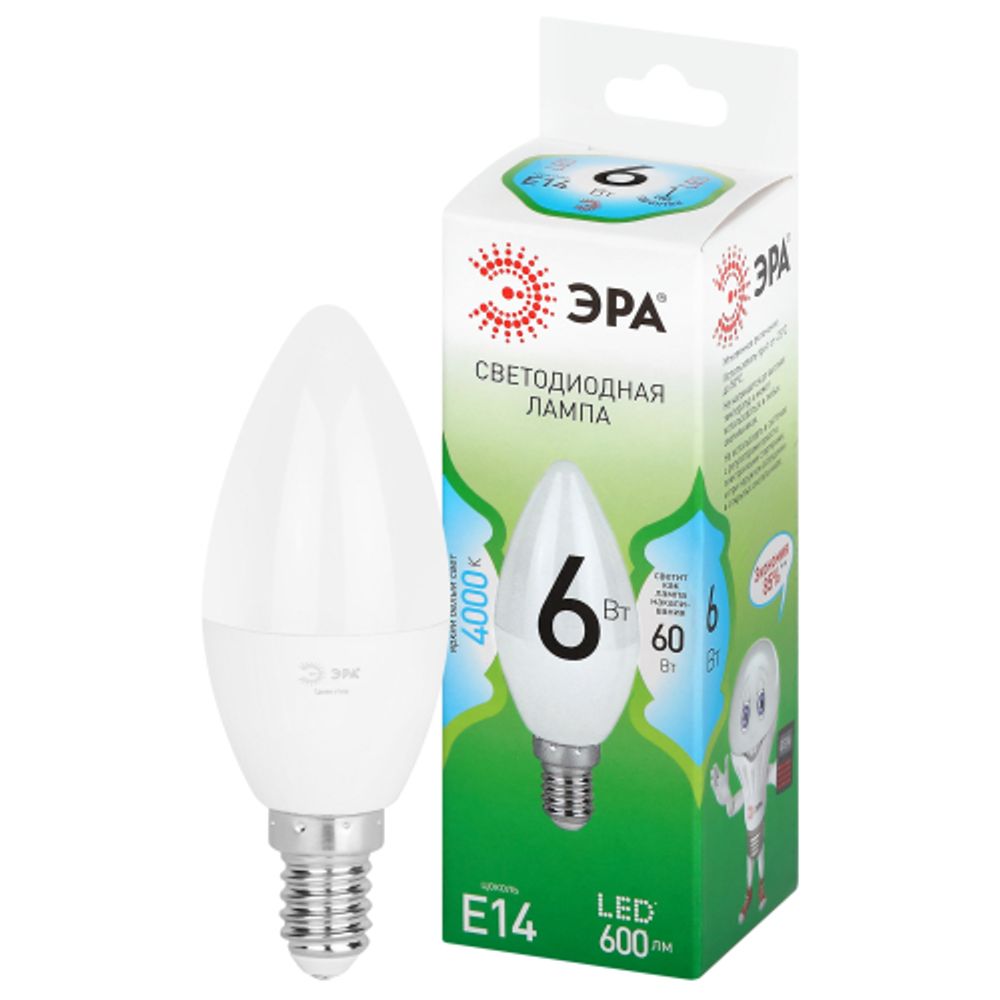 Лампа светодиодная ЭРА GREEN LINE LED B35-6W-840-E14 GL 6Вт свеча яркий белый свет E14 | Лампы cветодиодные Свеча (B/C)