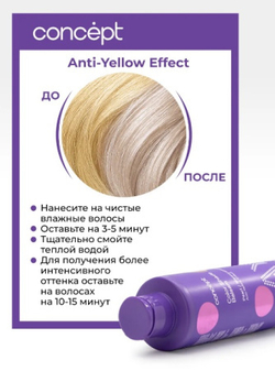 Бальзам ANTI-YELLOW для волос оттеночный Эффект жемчужный блонд 300мл CONCEPT