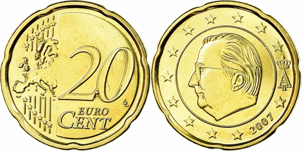 Бельгия 20 евроцентов, 2007 Король Альберт II XF