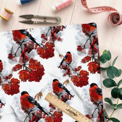 Ткань мембрана снегири на рябине