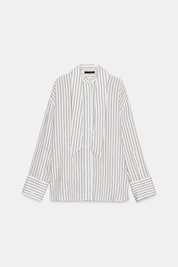 ZARA РУБАШКА СВОБОДНОГО КРОЯ В ПОЛОСКУ С ШАРФОМ, РАЗНОЦВЕТНЫЙ