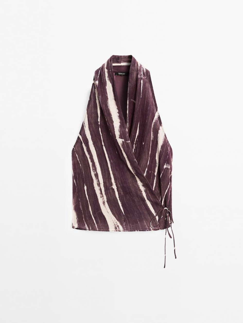 Massimo Dutti Топ внахлест в полоску с горловиной халтер, сиреневый