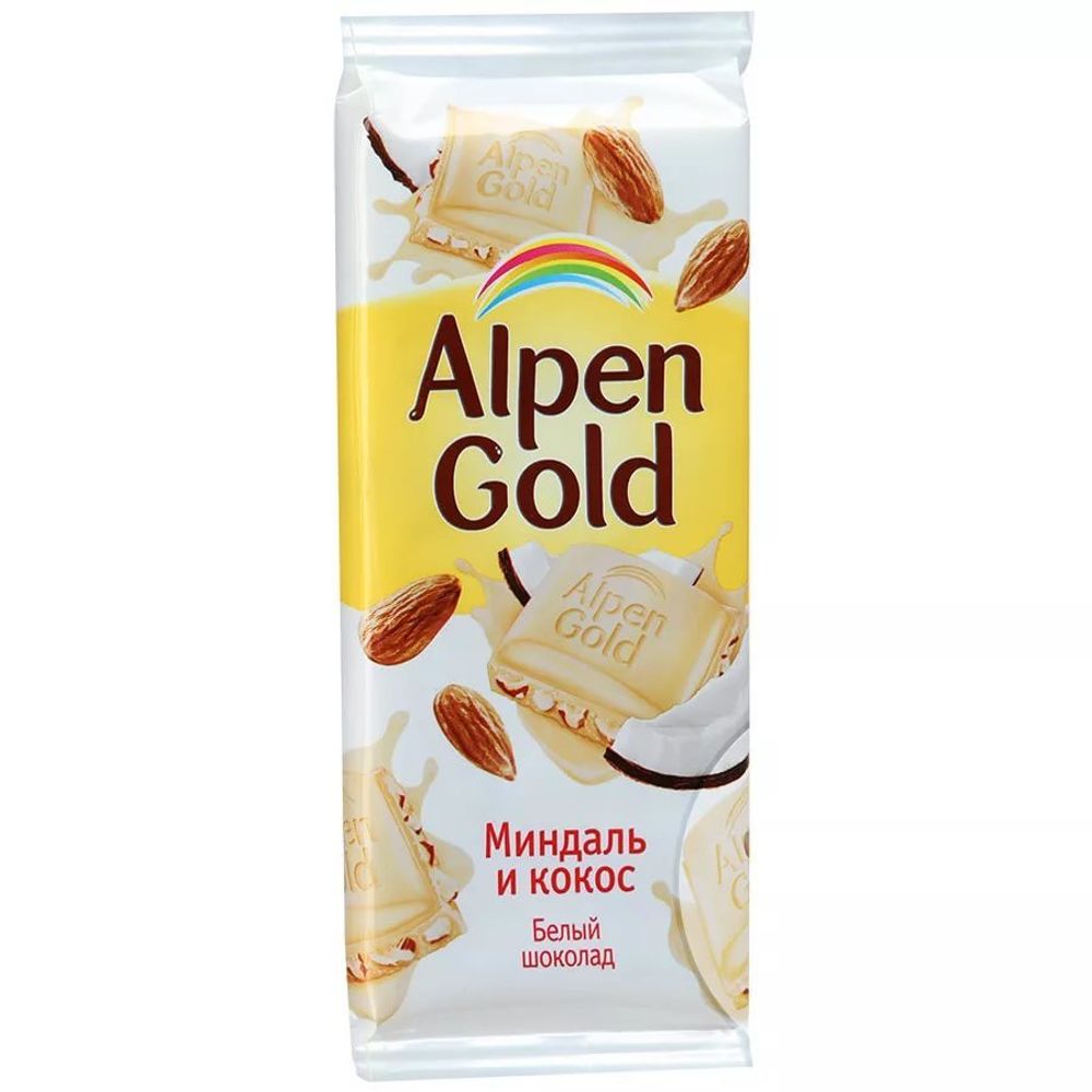 Шоколад Alpen Gold белый миндалем и кокосом 85г