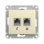Schneider Electric Glossa Бежевый Розетка 2-местная компьютерная RJ45+RJ45, категория 5E, механизм IP20 скрытая установка GSL000285KK