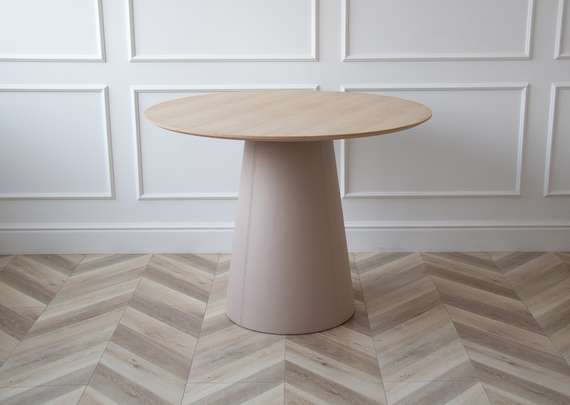 Стол обеденный Lagom D 100 см (натуральный дуб / бежевый, кожа)