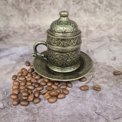 Кофейный набор "Купол" на 2 персоны с лукумницей и подносом/ACAR. Турция (серебристый)