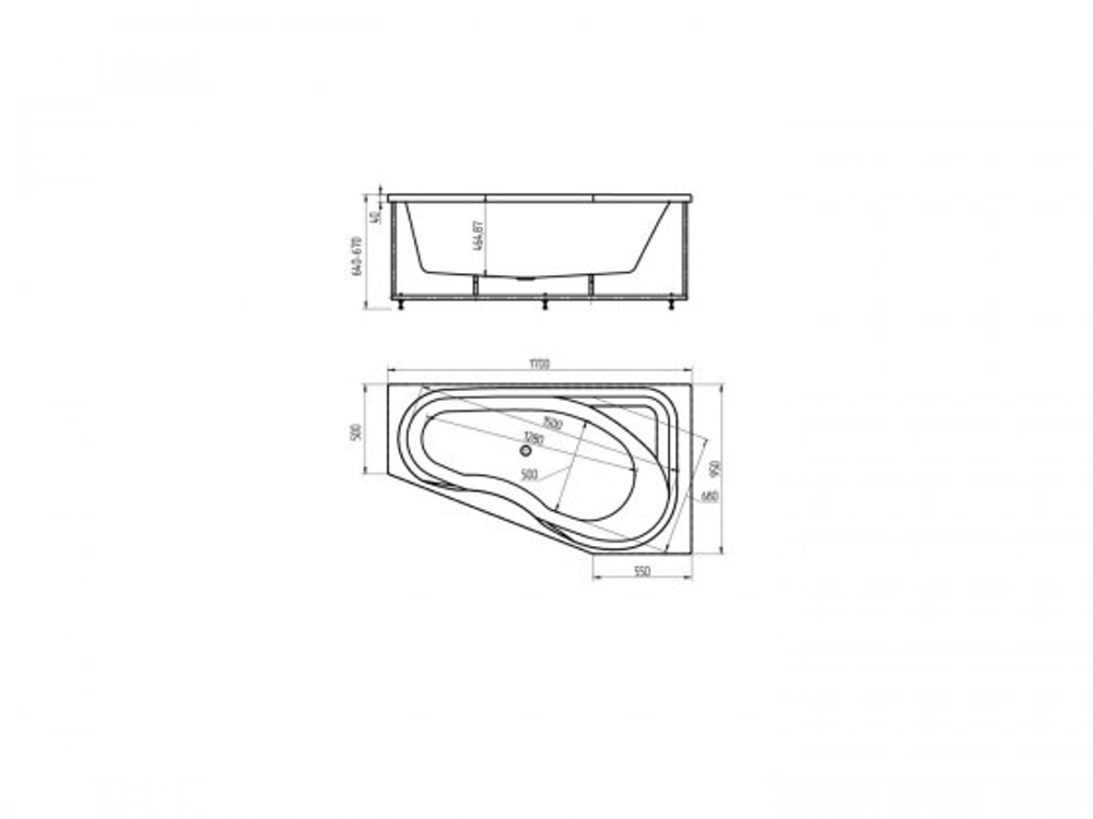 Ванна акриловая асимметричная МЕДЕЯ 170х95 AQUATEK (с каркасом и фронтальной панелью)