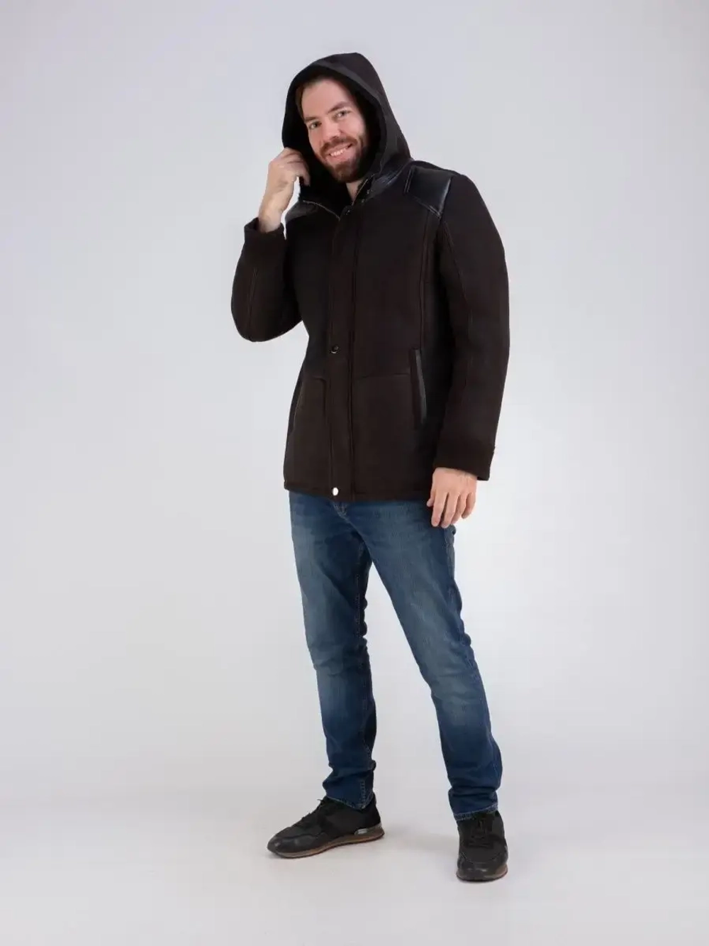 Дубленка мужская натуральная зимняя с капюшоном Турция