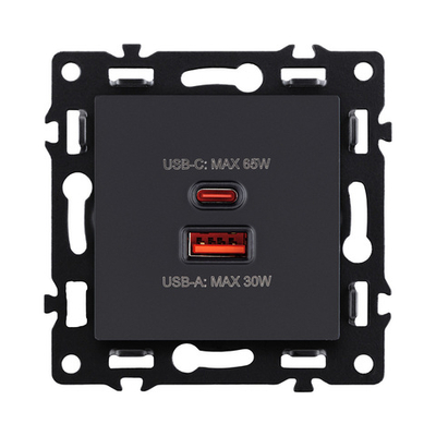 Розетка USB A+C 65W, черный Kollinger Asthetik AS-024BK