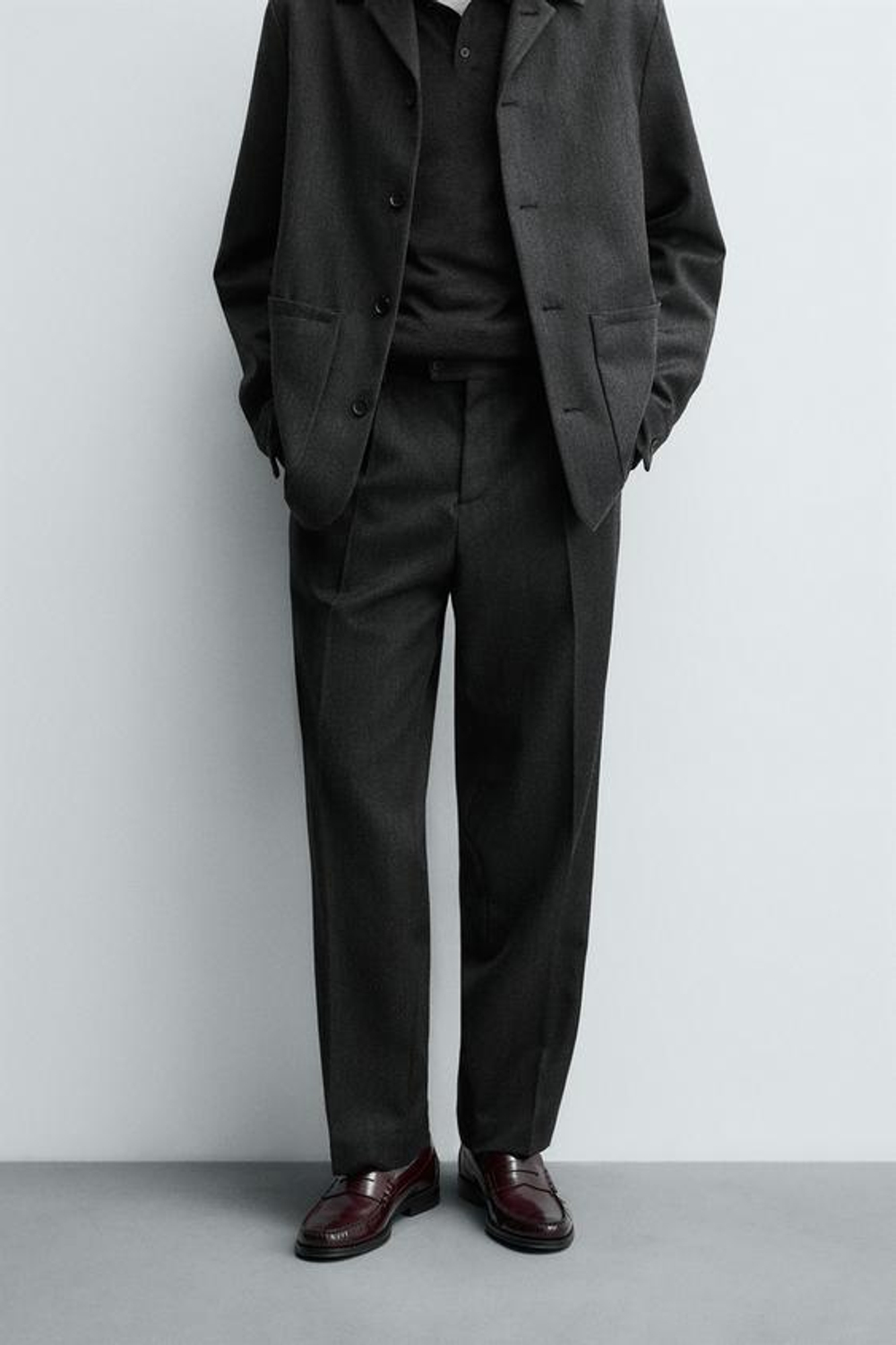 ZARA БРЮКИ ИЗ 100% ШЕРСТИ, АНТРАЦИТОВО-СЕРЫЙ