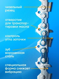 Цепь для бензопилы Чемпион Champion Макита Makita Партнер Partner 52 звена, 1.3 мм, шаг 3/8"