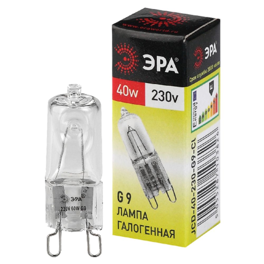 Лампа галогенная ЭРА JCD-40-230V-G9-CL 40Вт капсула теплый белый свет G9 | Лампы галогенные Капсульные (G4, G9)