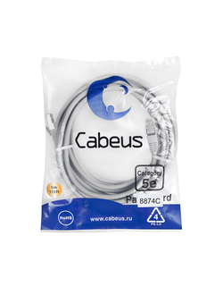 Cabeus PC-FTP-RJ45-Cat.5e-5m-LSZH Патч-корд F/UTP, категория 5е, 2xRJ45/8p8c, экранированный, серый, LSZH, 5м