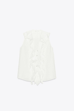 ZARA РУБАШКА ИЗ ЛЬНЯНОЙ ТКАНИ С ВОЛАНАМИ — ZW COLLECTION, БЕЛЫЙ