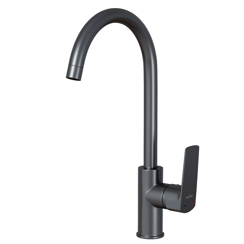 Смеситель для кухни 35k MIXLINE ML15-031GR высокий излив б/отв боковая п/гайку (без подводки) ГРАФИТ
