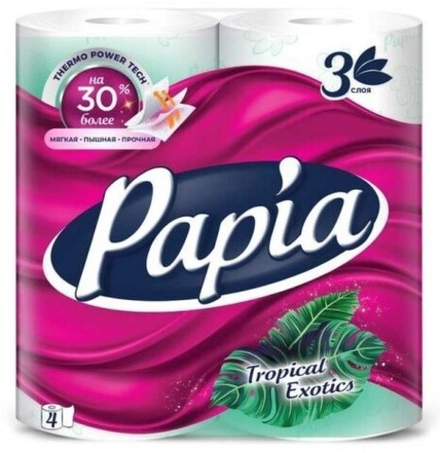 Туалетная бумага PAPIA Тропическая экзотика, 3‑слойная, 4 рулона