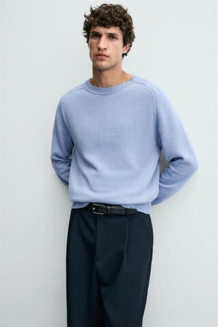 ZARA ЛЕГКИЙ СВИТЕР ИЗ СМЕСОВОГО ХЛОПКА, ЯРКО-СИНИЙ