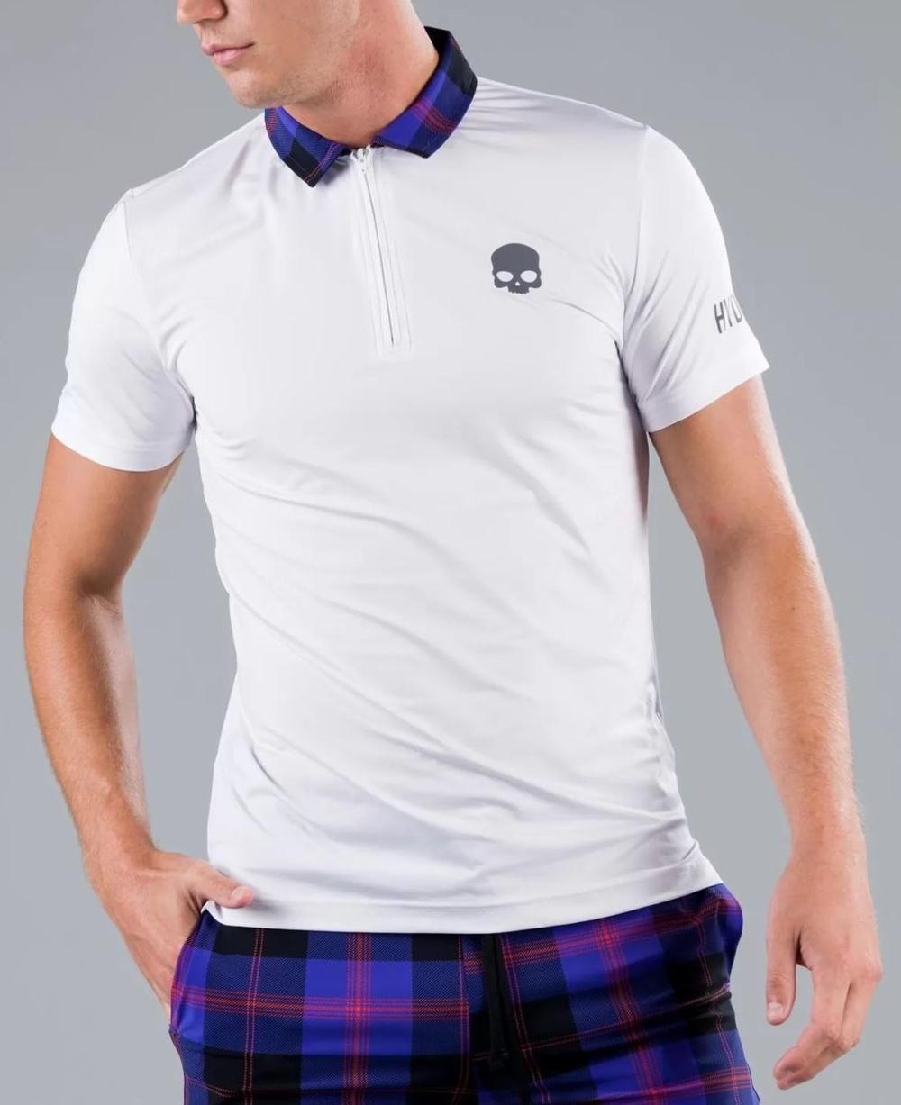 Мужское теннисное поло Hydrogen Tartan Zipped Tech Polo - белый
