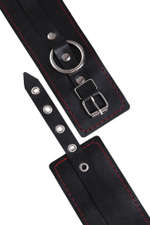 Черные кожаные однослойные оковы с контрастной строчкой (Цвет: черный)