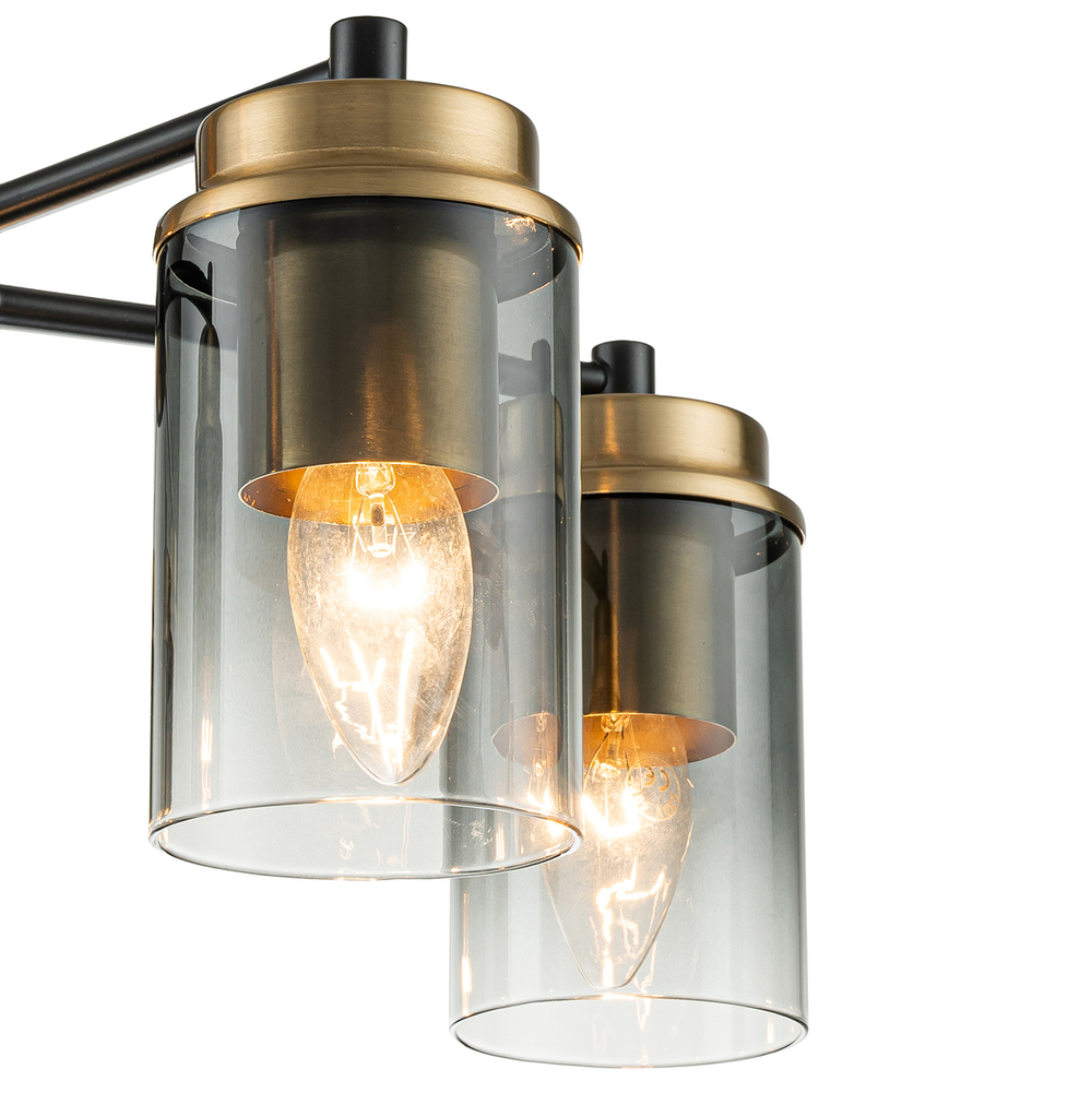 Светильник на штанге 5x40Вт, E14, металл/стекло, черный/бронза