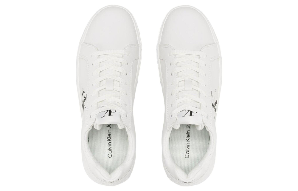 CK/Calvin Klein round head lace-up low-top sneakers men's white