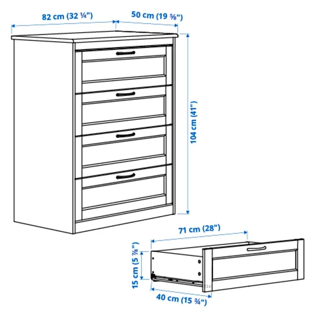 Комод с 4 ящиками - IKEA SONGESAND/СОНГЕСАНД ИКЕА, 50х82х104 см, белый