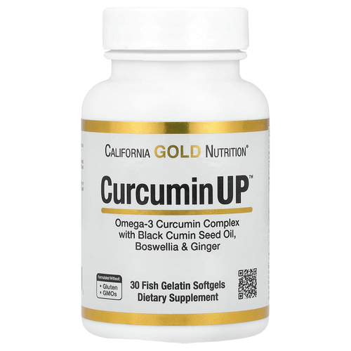 California Gold Nutrition, CurcuminUP™ с комплексом куркумина и омега-3, маслом из семян чёрного тмина, босвеллией и имбирём, 30 капсул из рыбьего желатина