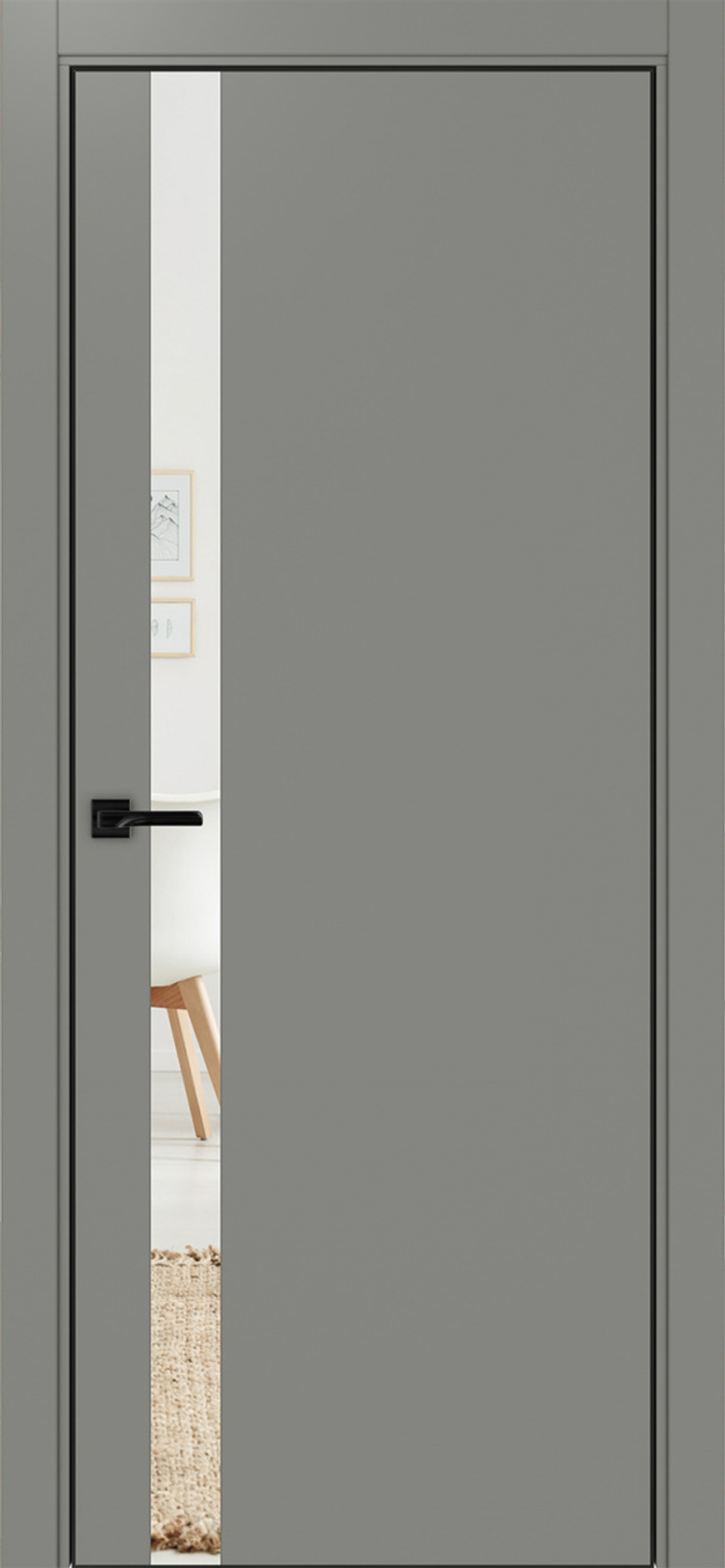 Межкомнатная дверь Optima Porte НЕАПОЛЬ 211 Зеркало, Алюминиевая кромка SB (матовый чёрный) с 4-х сторон